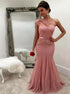 Mermaid One Shoulder Tulle Beadings Prom Dresses with Sweep Train LBQ0331